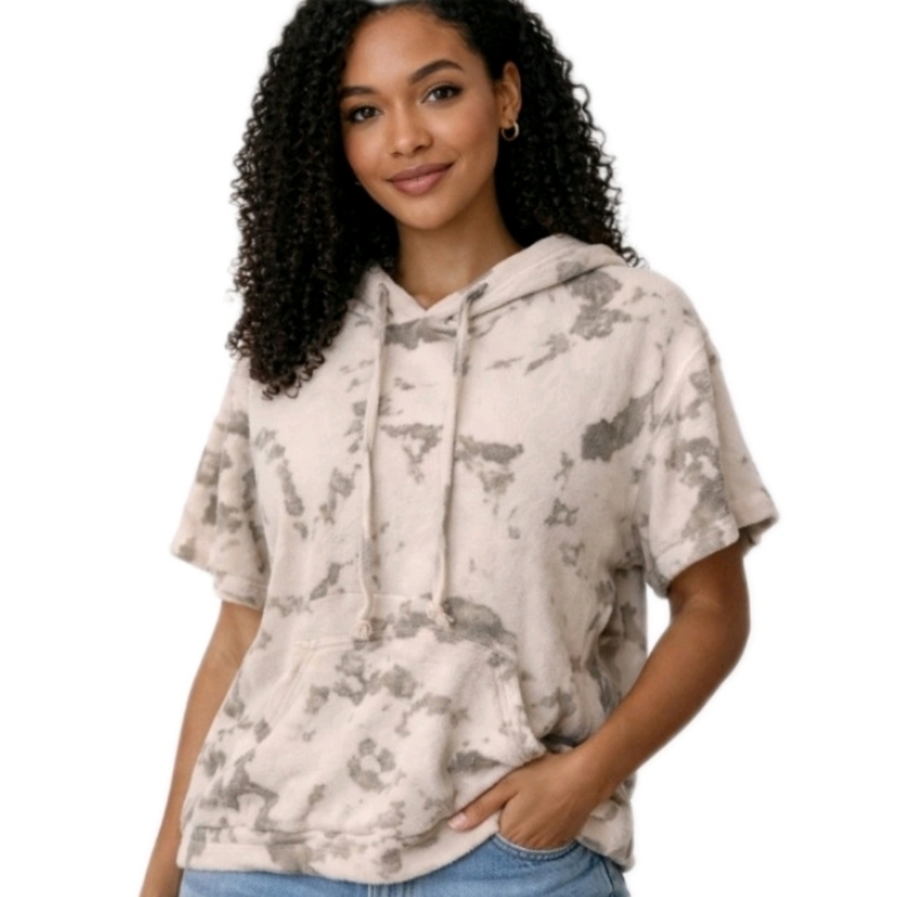 Electric & Rose Terry Tie Dye Short Sleeve Relaxed Oversized Hoodie size XS